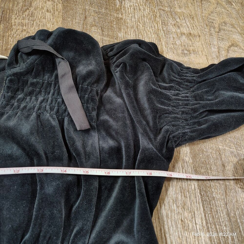 Odd Molly Velour Zip Hoodie Womens Sz 3 Large Black Smocked Waist Hooded Jacket - Picture 6 of 8